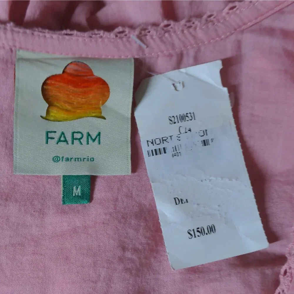 Farm Rio Puff-sleeve Ruffle Cotton Blouse In Pink – Size M– NWT
